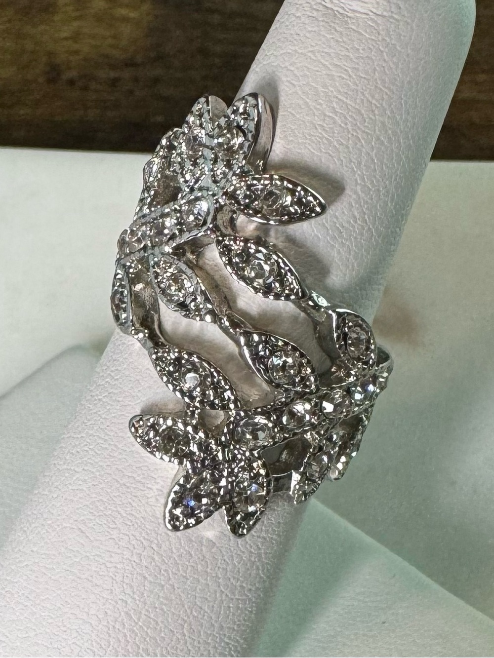 Silver Tone Crystal Floral Vine Statement Ring Size 5.5 - Picture 3 of 7